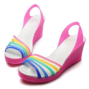  13年夏卡丽玛丽珍彩虹之恋水晶鞋鱼嘴坡跟沙滩鞋女士高跟凉鞋