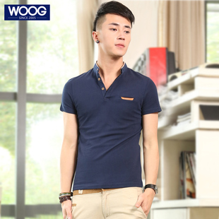  包邮 WOOG韩版男装初夏装新款男士有领短袖t恤小立领半袖体恤