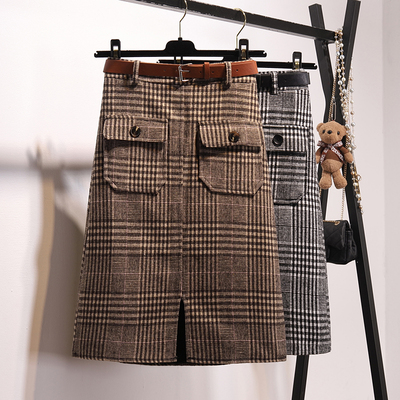 格子裙女秋冬2018新款韩版毛呢中长款半身裙包臀复古高腰一步裙子
