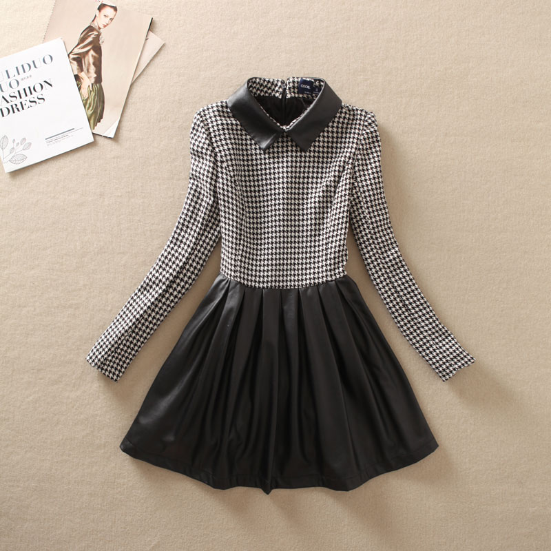 知性千鸟格拼接小翻领...