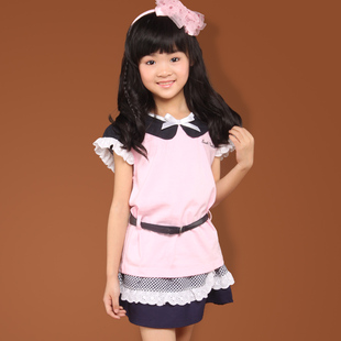  夏季童装 儿童女童套装纯棉学院风两件套半身裙短T