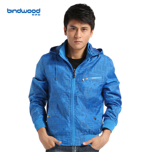  彬伊奴Bindwood春季新款男装时尚休闲拉链可脱卸帽宽松型水洗夹克