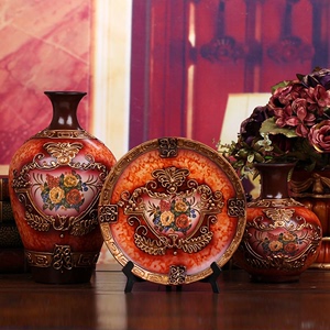 欧式古典复古奢华 花瓶装饰盘果盘四件套 酒店