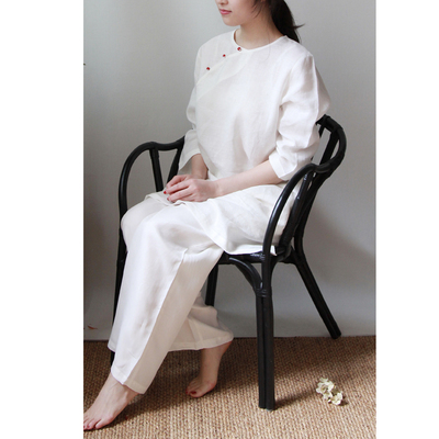 好品质瑜伽禅修居士打坐茶人服苎麻玉石扣短袍 连衣裙 中长款上衣