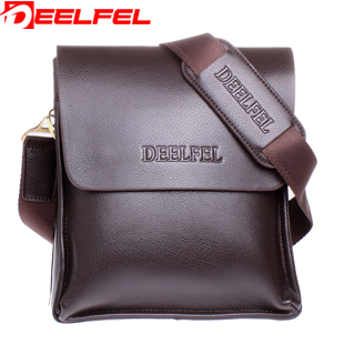  DEELFEL 男士单肩包 休闲斜挎包 牛皮韩版潮包包 竖款商务背包
