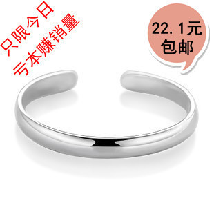  特价包邮 椭圆光面开口 镀银 女士手镯 女友送礼 生日礼物