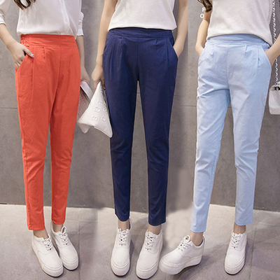 2018夏季新款棉麻女九分裤女装薄款大码宽松休闲裤小脚裤哈伦裤