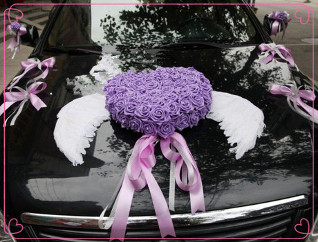 LK1309婚庆韩式紫色羽毛仿真花婚车装饰套装