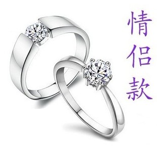  六爪925纯银戒指女镀白金情侣韩版高仿钻戒结婚纱对戒子饰品包邮