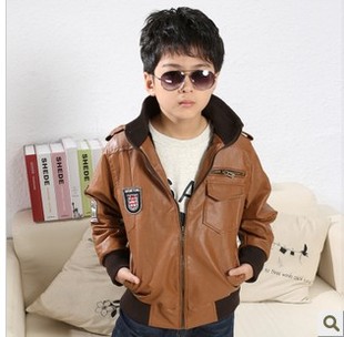  童装秋冬装男童时尚皮衣短外套中大童儿童休闲皮夹克巴拉巴拉
