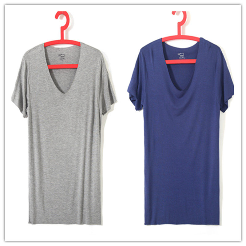 Foreign men 2 Pack email UV led no trace of summer thin bamboo fiber loose short sleeve shirt home casual t shirt