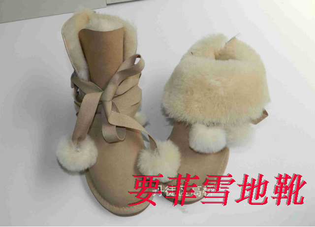 5828绑带球球羊皮毛一体雪地靴翻口绒球绑带可爱女子靴在类目 女鞋, 靴子中 - 来自Buy2taobao.com提供专业的淘宝代购服务