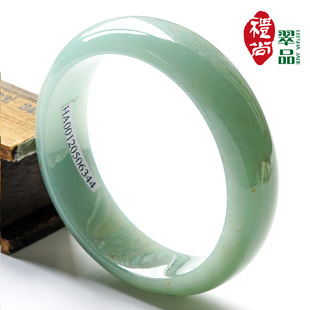  礼尚翠品 翡翠手镯a货冰糯种阳满绿飘花宽圆条玉石手镯子送带证书