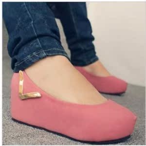  韩版时尚热卖新款亮片金属V字装饰坡跟厚底松糕鞋单鞋女鞋