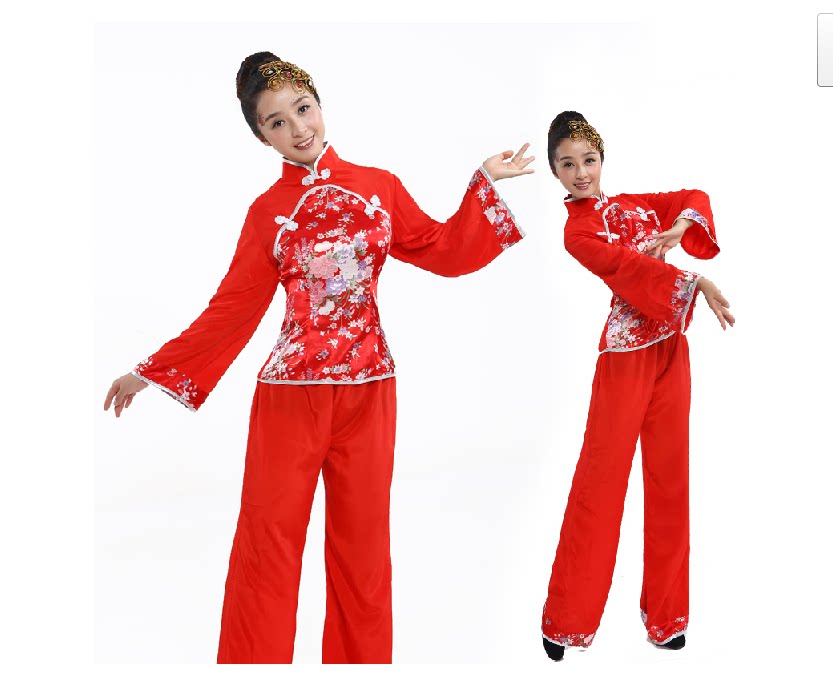 新款 中老年<em>女式</em>民族舞蹈<em>演出服装</em> 花布秧歌服