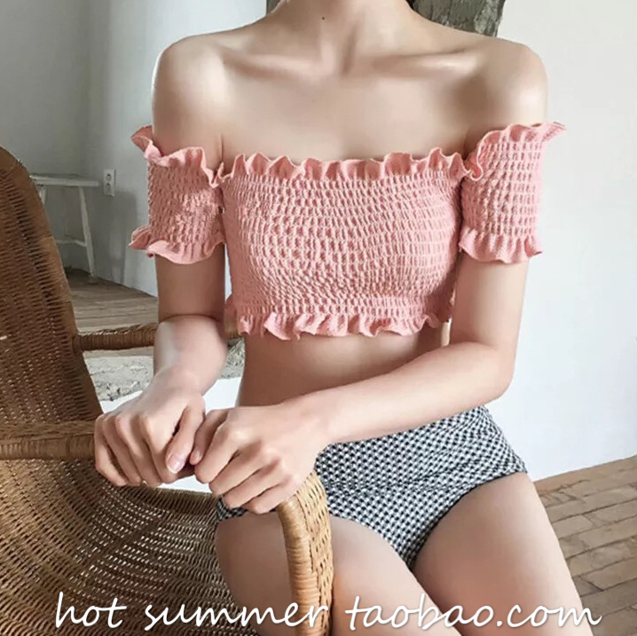 HOTSUMMER韩风ins可爱少女粉嫩减龄百褶抹胸一字肩小胸分体泳衣女|ruв категории движение/йога/фитнес/фанаты товаров, плавание, бикини - от Buy2taobao.com для оказания профессиональной услуги покупки агента Taobao
