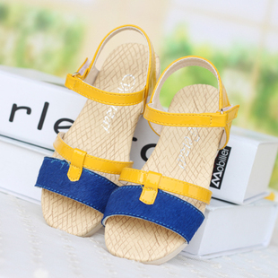  伟仔女童凉鞋新款公主鞋 马毛拼接亮色儿童凉皮鞋 韩版女童鞋