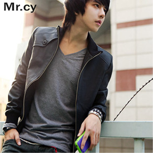  春秋新款男装短款修身男士PU机车皮衣男外套韩版休闲男士皮衣