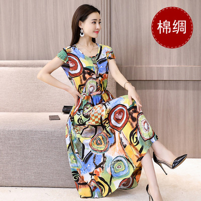 2018新款大码女沙滩裙海边度假宽松夏季棉绸绵绸人造棉连衣裙妈妈