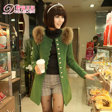 2013秋冬新款韩版女装长款大毛领修身显瘦大码毛呢外套女呢大衣