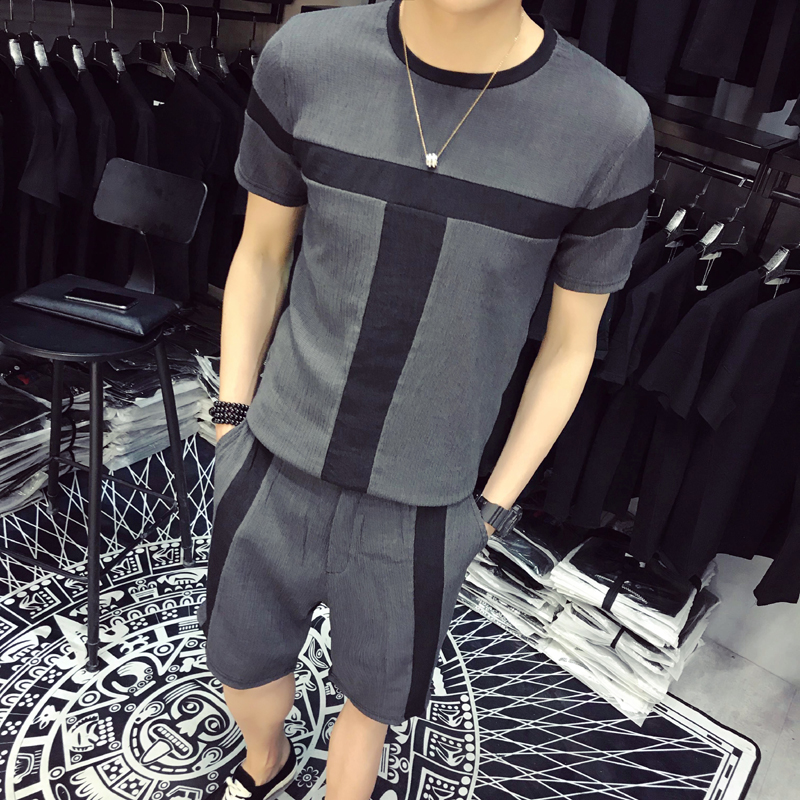 夏季男士短袖t恤套装韩版潮流体恤2018新款帅气男装一套休闲衣服在类目 男装, 休闲裤中 - 来自Buy2taobao.com提供专业的淘宝代购服务