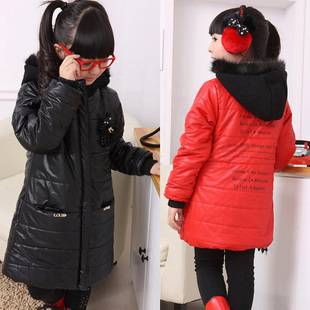  女童冬装 新年韩版外套棉衣 中大童儿童加长加厚皮衣棉袄包邮