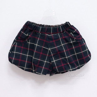  代购韩国进口童装春装新款儿童裤子女宝宝格子灯笼短裤NG0129