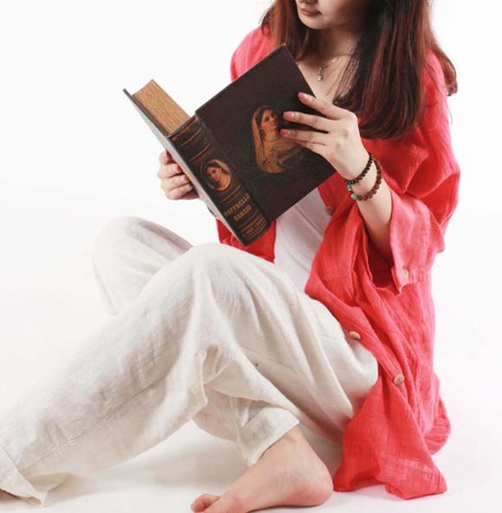 饰琴画衣原创<em>品牌</em>女装亚麻<em>开衫</em>文艺范中长款长