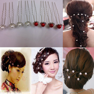  新娘用品婚庆结婚配饰水钻珍珠发插韩式珍珠饰品u型夹发饰头饰