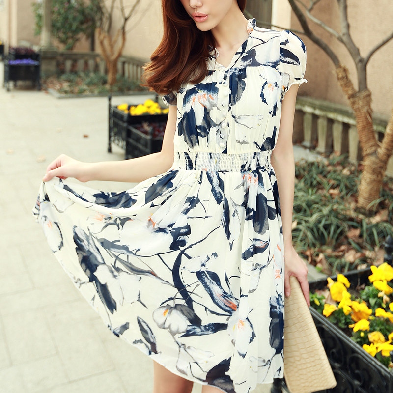 Women short sleeve chiffon dress
