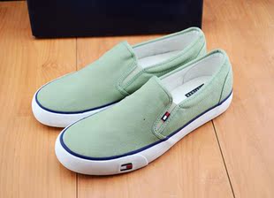  欧美春季流行一脚蹬松紧口耐磨轻便套脚纯色格纹低帮帆布休闲男鞋