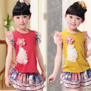  女童夏装儿童公主裙新款韩版学院风短袖+裙子套装