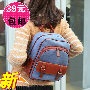  包邮新款韩版女包包袋时尚拼色撞色复古学院风双肩包女式包包2757
