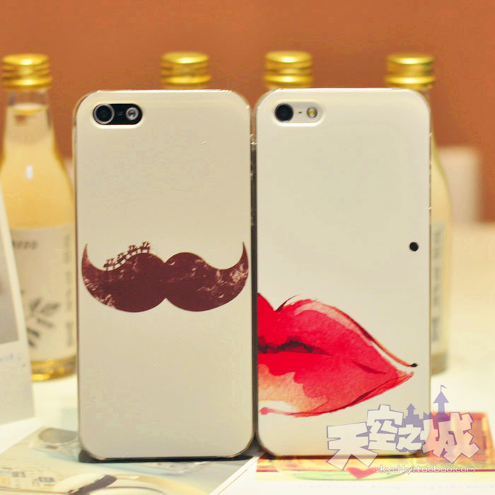 个性小胡子嘴唇情侣 iPhone5 4/4S 超薄防刮彩绘磨砂手机壳手机套