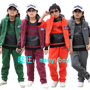  新年衣服 洋气中大童装男女童秋冬装新款 韩国绒马甲三件套装