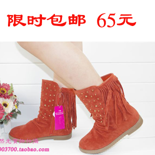  包邮女童靴子新款韩版儿童棉靴短靴流苏靴亲子鞋8818格林公主