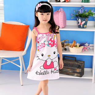  夏季新款 儿童睡衣 女童 可爱公主睡裙女孩吊带 纯棉小孩子家居服