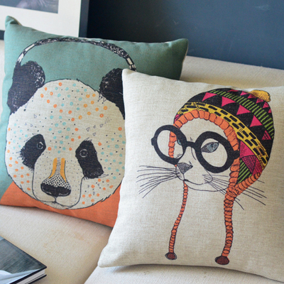可爱小动物二 猫咪熊猫 圣诞礼物清新卡通沙发靠垫办公室抱枕靠枕