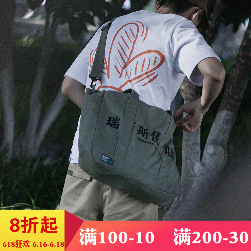 REBIRTH 新品日系简约多口袋大容量厚帆布单肩斜挎托特包潮男女在类目 运动包/户外包/配件, 防水箱包, 单肩包中 - 来自Buy2taobao.com提供专业的淘宝代购服务