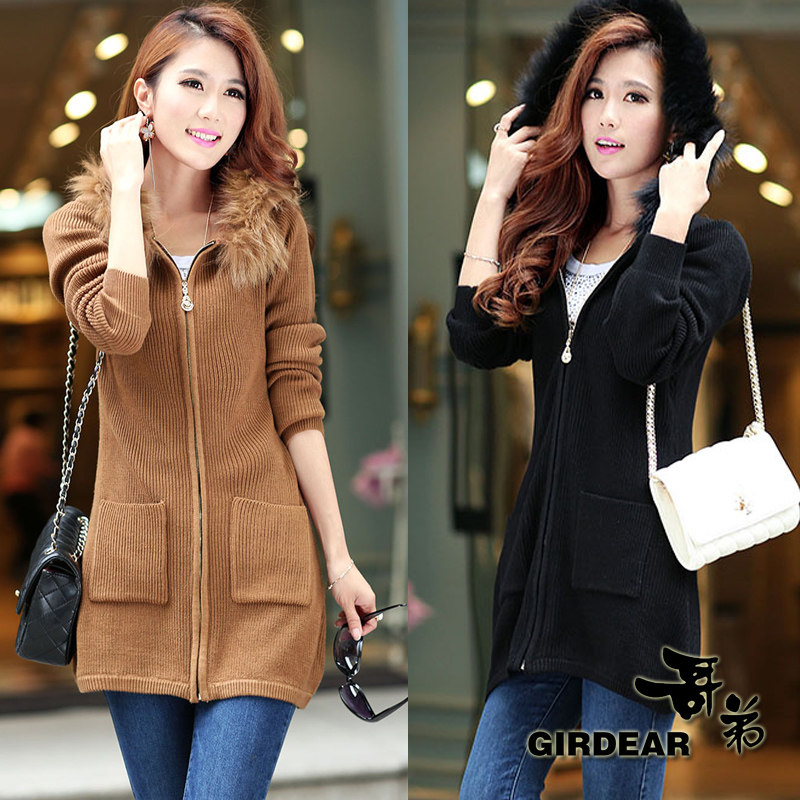 <em>哥弟</em>秋冬女装 中<em>长款开衫毛呢外套</em> 羊绒针织衫