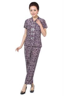  品牌春秋季睡衣女士纯棉质长袖家居服中老年加肥大码夏款套装