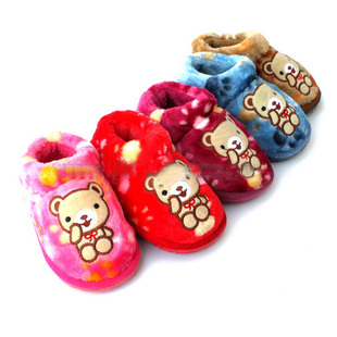  居家冬季儿童棉拖鞋 男女童防滑保暖棉鞋 时尚拖鞋童鞋 小熊图案