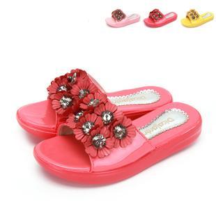  儿童凉鞋 女童凉拖鞋软底软面夹趾凉鞋大花朵休闲凉拖鞋厚底