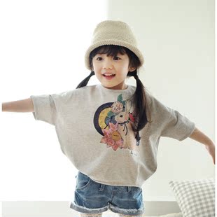  老圈儿韩国正品代购进口童装夏款儿童女童七分袖T恤蝙蝠衫