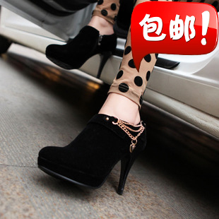  包邮 春季新款 高跟单鞋韩国公主OL女婚鞋细跟防水台拉链裸靴