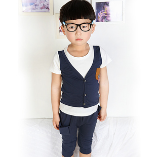  六一演出服装 儿童韩版两件套装 夏季男童学院风薄款短袖裤子套装