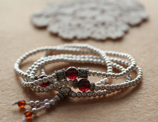  Cattleya S925 银珠 纯银简约风格 绕手3圈 好品质石榴石隔珠