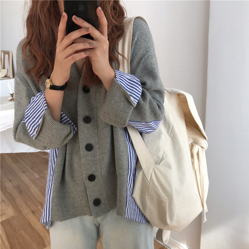 spring and autumn coat Korean Edition new pattern Irregular stripe Mosaic Sweater College wind Long sleeve Easy Versatile sweaterin the Women's clothing/Boutique , Woolen jacket category - from Buy2taobao.com to provide professional Taobao agent buy service