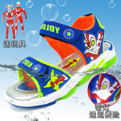 夏季3儿童沙滩鞋4卡通凉鞋5小男孩 奥特曼男童鞋2-7岁6超人闪灯款