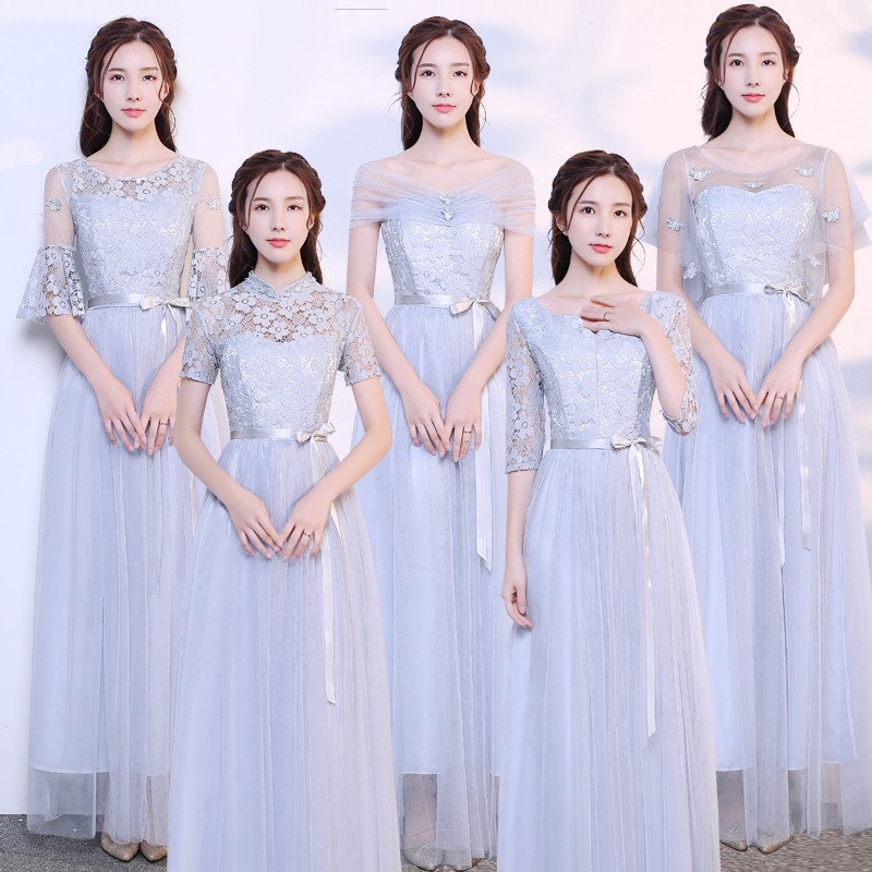伴娘礼服女2018新款韩版姐妹团伴娘服长款灰色显瘦一字肩连衣裙夏|ruв категории Женская одежда, Cвадебные платья, платье/вечернее платье - от Buy2taobao.com для оказания профессиональной услуги покупки агента Taobao